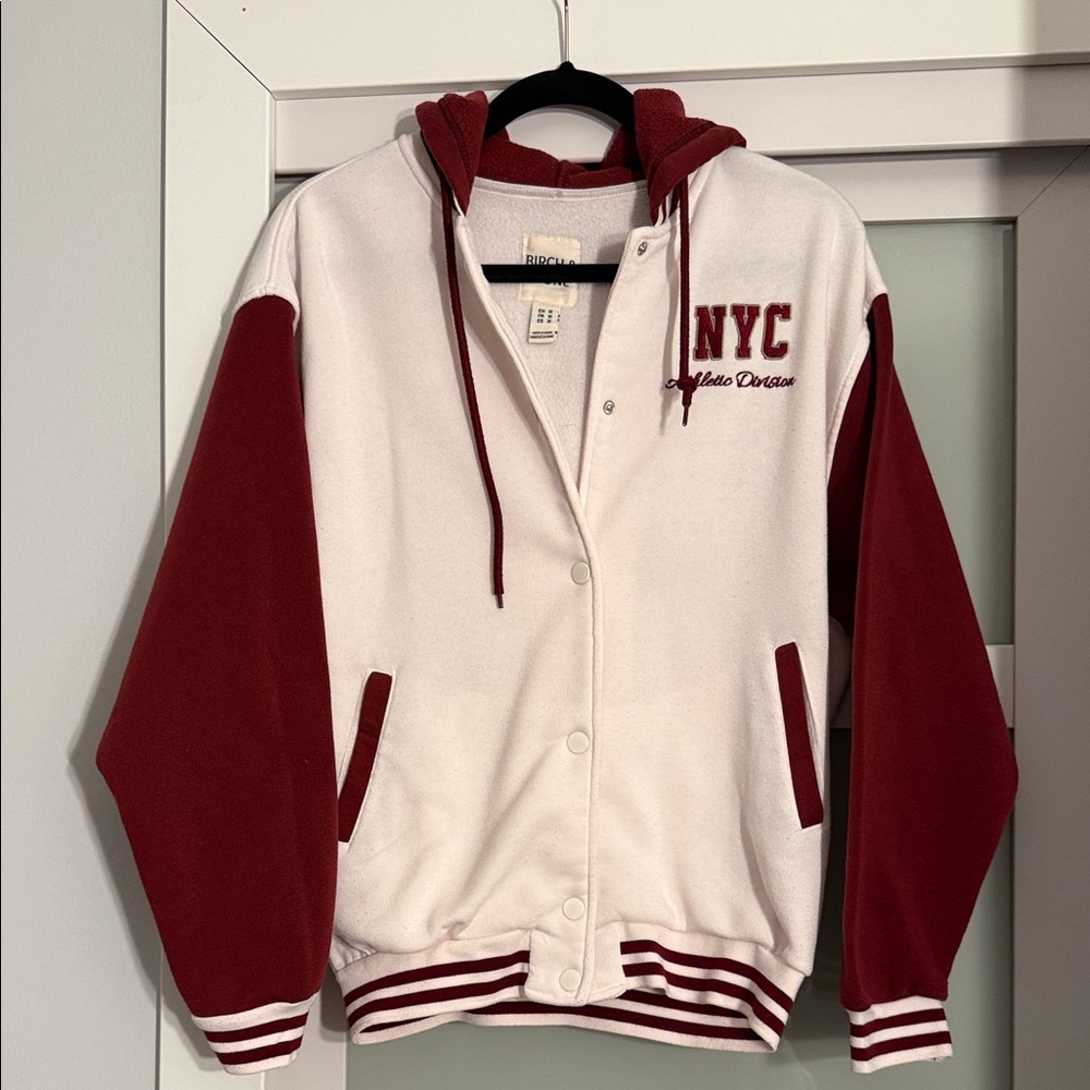 NYC Women's Varsity Hoodie - Crimson/burgandy and White